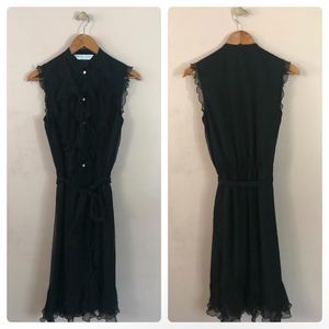 Trina Turk Silk Black Ruffled Midi Dress